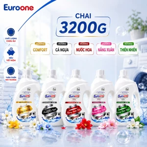 Nước Giặt Xả EUROONE Siêu Đặc Đa Hương Thơm 3.2L – Sạch Sâu Thơm Lâu Mềm Vải, Dịu Nhẹ Da Tay, Giữ Quần Áo Mềm Mại