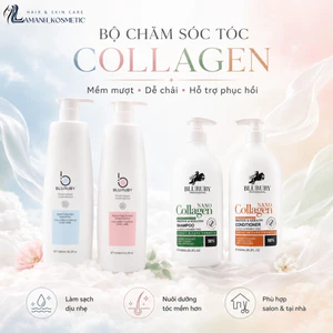 Cặp Dầu Gội Xả Bluruby Collagen 1000ml/Chai | Dưỡng Tóc Mềm Mượt, Hỗ Trợ Giảm Gãy Rụng.