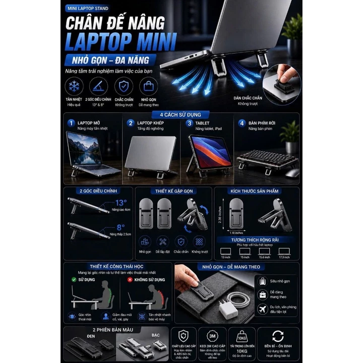 Chân Đế Nâng Laptop Mini 1 Cặp | Giá Đỡ Laptop Công Thái Học Đế Nâng Laptop Tản Nhiệt Cho Gia Đình