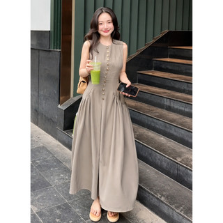 Váy Maxi Sát Nách Phối Cúc Trước  Dáng Xòe Thanh Lịch Sang Trọng Cao Cấp  MIA V398