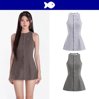 Đầm ngắn tiểu thư dáng sát nách chữ A DKMV kèm quần bảo hộ khoét lưng thắt nơ cute logo cá inox Wren Dress | K-D61
