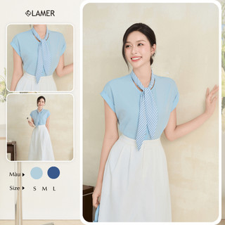Áo Kiểu Nữ LAMER FASHION Sơ Mi Nữ Vai Chờm Tay Hến Cổ Phối Dài Buộc Nơ Công Sở V61B26H018