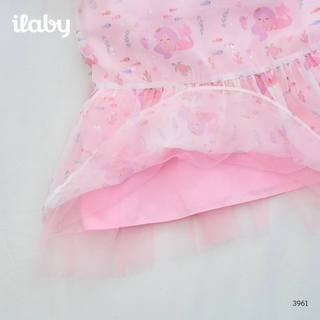 Váy cho bé gái ILABY HCM thiết kế tay bồng, phối lưới xòe, họa tiết nàng tiên cá xinh xắn [3961]