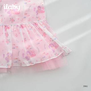 Váy cho bé gái ILABY HCM thiết kế tay bồng, phối lưới xòe, họa tiết nàng tiên cá xinh xắn [3961]