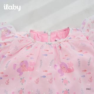 Váy cho bé gái ILABY HCM thiết kế tay bồng, phối lưới xòe, họa tiết nàng tiên cá xinh xắn [3961]