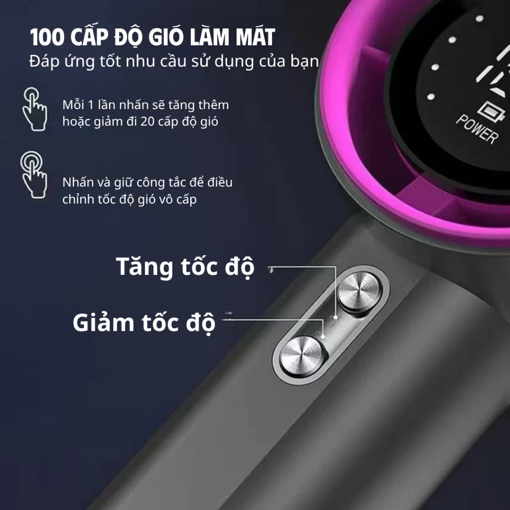 [HOT SALE] Quạt Cầm Tay Tích Điện, Màn Hình Số, Gió Mạnh 100 Cấp, Pin Lâu, Nhỏ Gọn, Tặng Dây Đeo Chống Trượt
