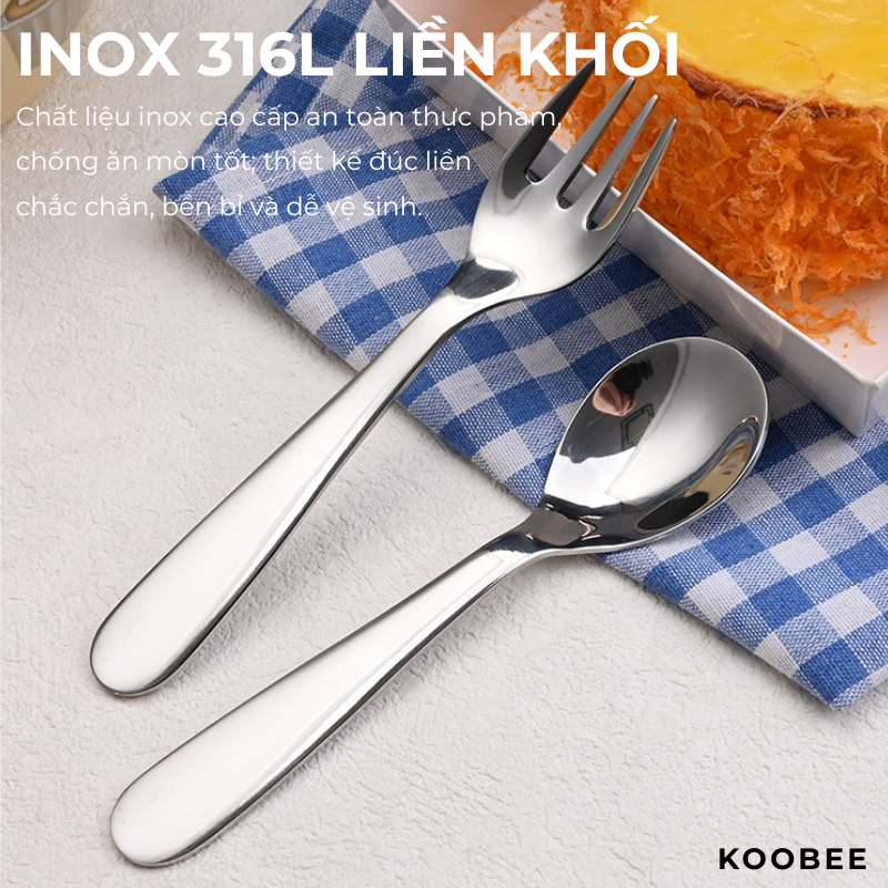 Bộ Thìa Nĩa Trẻ Em Inox 316L Kèm Hộp Đựng – Muỗng Nĩa Ăn Dặm Nguyên Khối An Toàn Cho Bé | 398