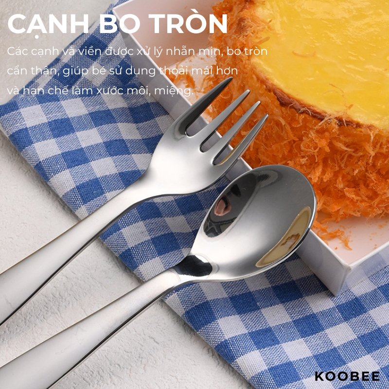 Bộ Thìa Nĩa Trẻ Em Inox 316L Kèm Hộp Đựng – Muỗng Nĩa Ăn Dặm Nguyên Khối An Toàn Cho Bé | 398