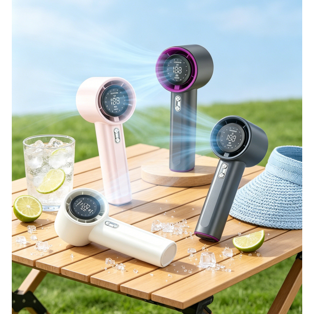 [HOT SALE] Quạt Cầm Tay Tích Điện, Màn Hình Số, Gió Mạnh 100 Cấp, Pin Lâu, Nhỏ Gọn, Tặng Dây Đeo Chống Trượt