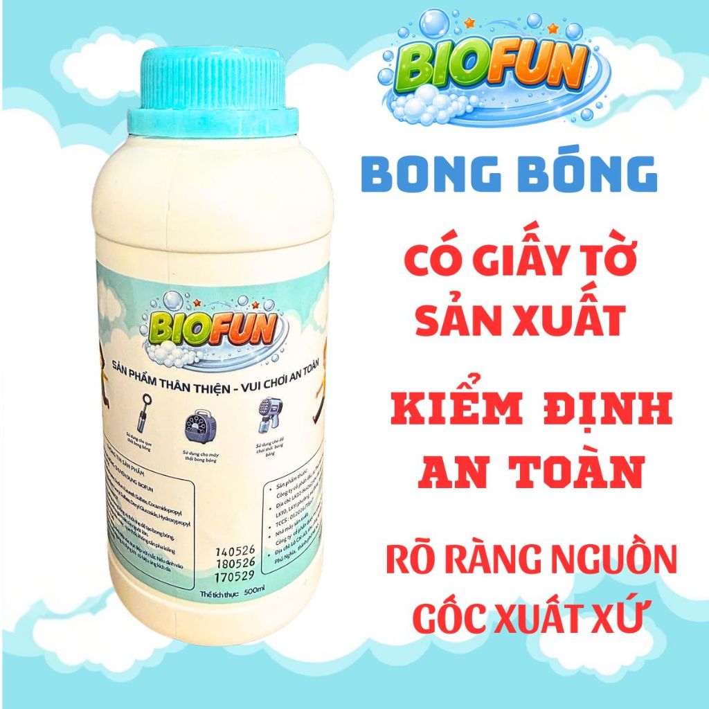 Nước xà phòng tạo bong bóng sinh học Biofun sản xuất tại Việt Nam an toàn cho trẻ em vui chơi