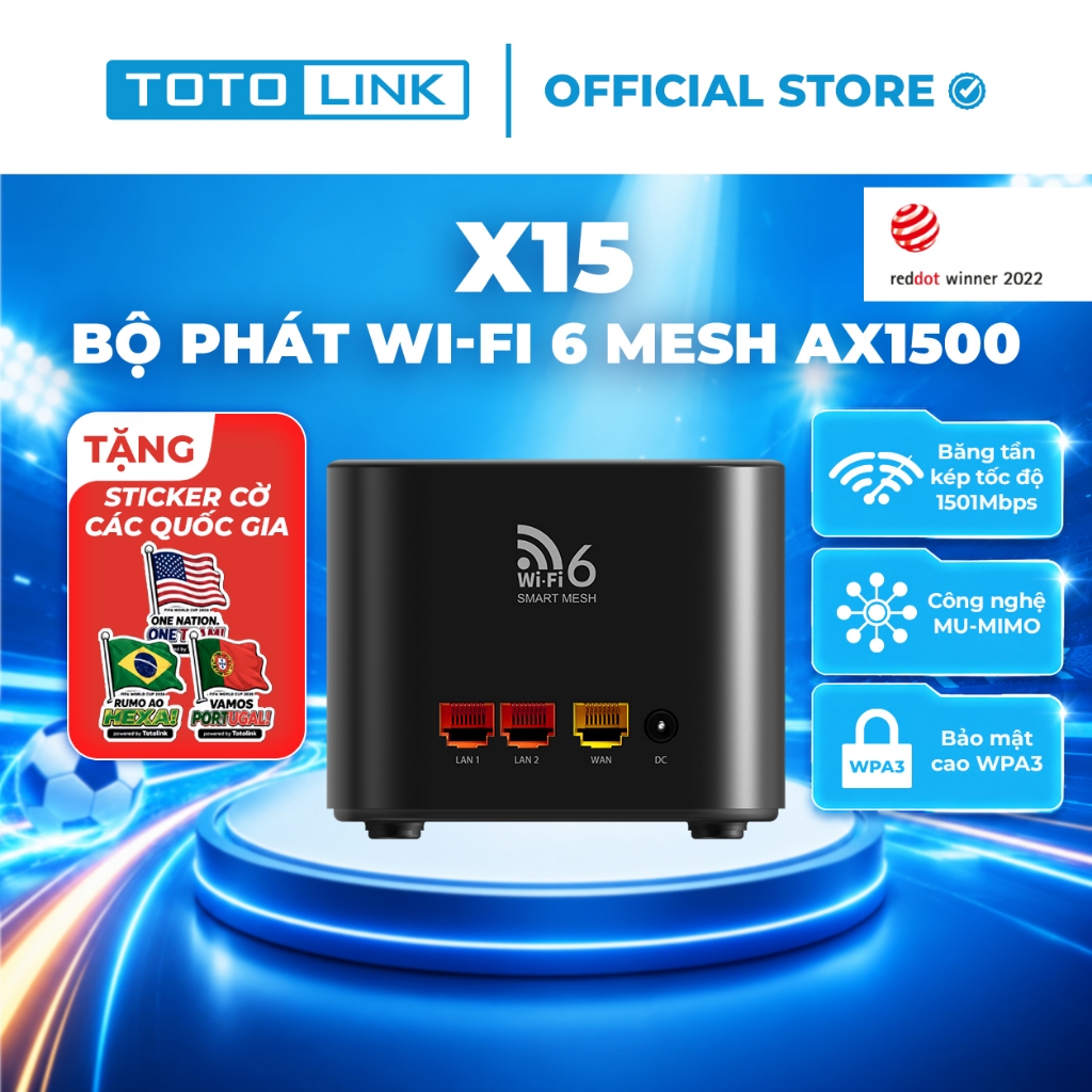 [Hỏa Tốc]Bộ phát wifi Mesh Wi-Fi 6 AX1500 Băng Tần Kép Gigabit TOTOLINK X15 1-Pack