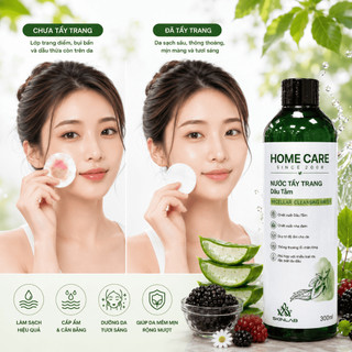 Nước Tẩy Trang Làm Sạch Sâu, Giữ Ẩm, Mềm Da Thuần Chay Cho Da Mụn Nhạy Cảm Home Care Chính Hãng