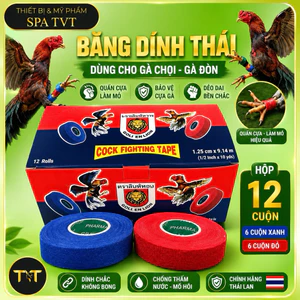 BĂNG DÍNH THÁI LION CUỐN CỰA GÀ, TẾT MỎ GÀ HỘP 12 CUỘN, 6 ĐỎ 6 XANH, ĐỘ BÁM DÍNH TỐT