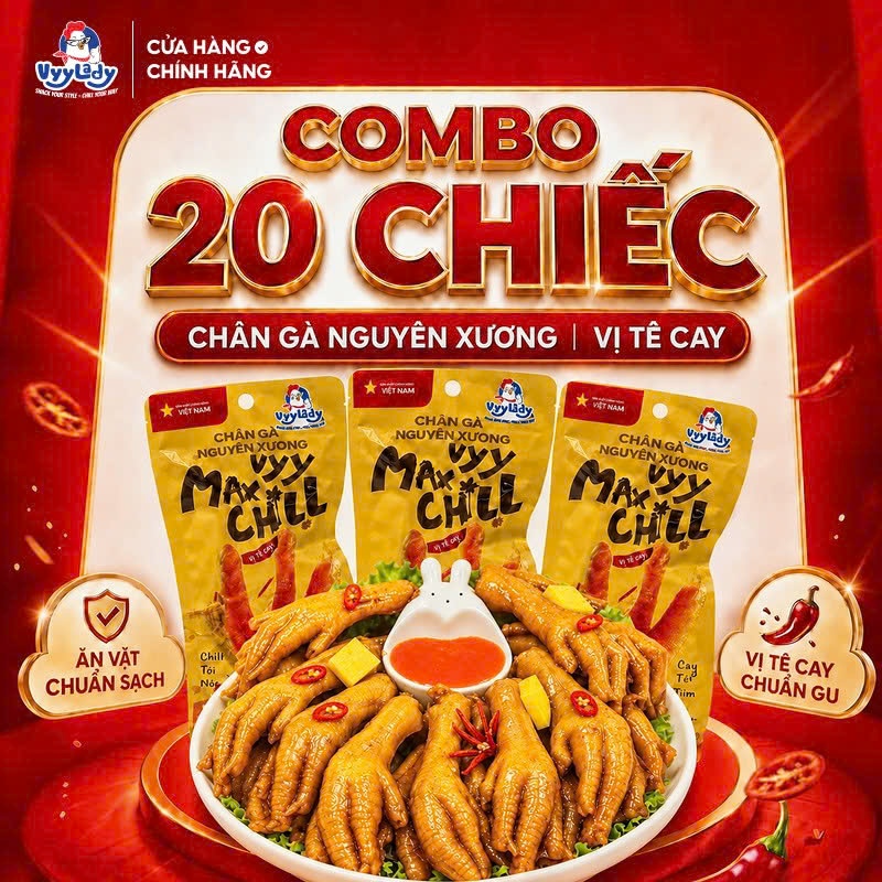 [MUA 20 TẶNG 7] Combo chân gà nguyên xương VYY MAX CHILL 50G -Vị Cay Tê - Chân gà có xương Vyy Lady