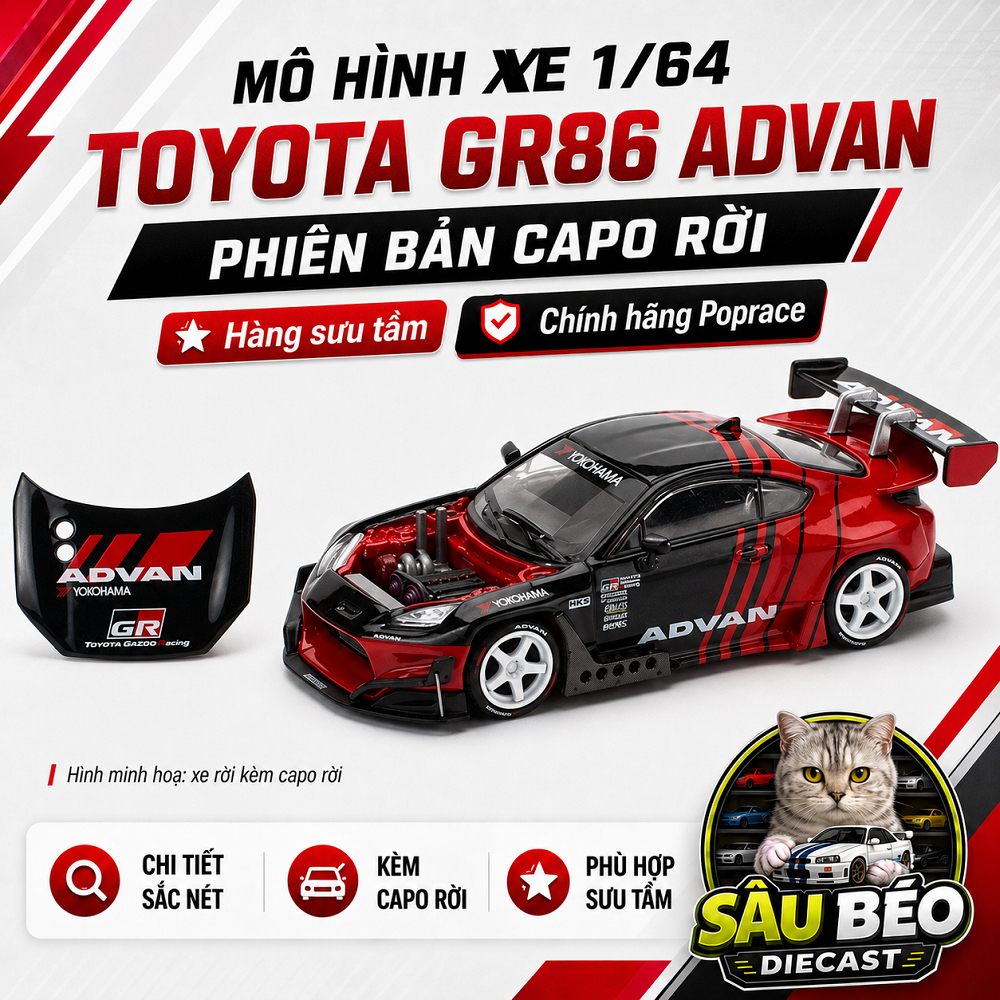 Mô hình xe chính hãng Poprace Toyota Pandem GR86 Advan 1/64