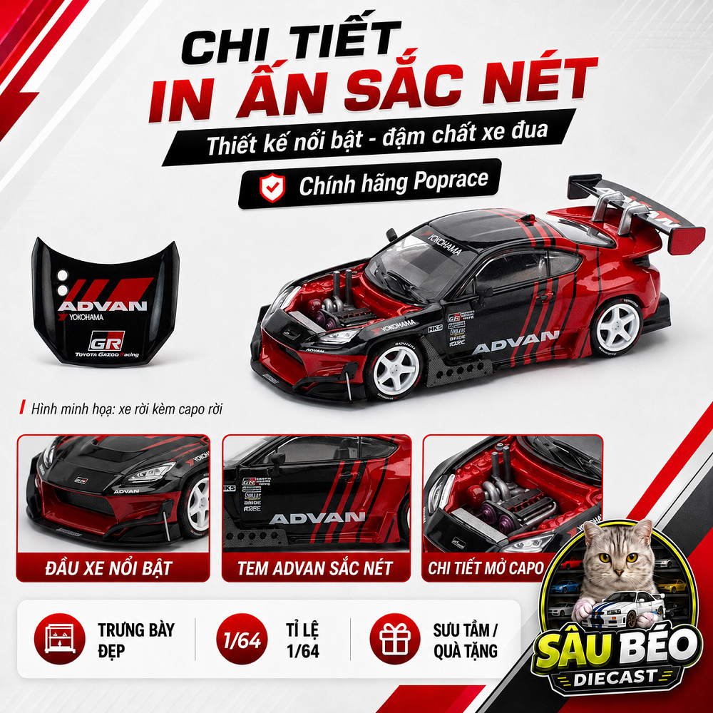 Mô hình xe chính hãng Poprace Toyota Pandem GR86 Advan 1/64