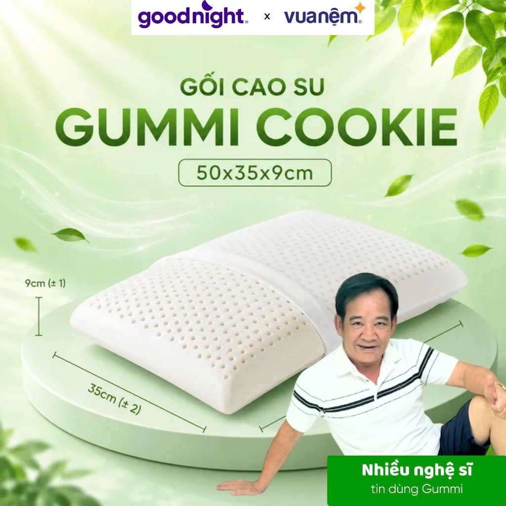 Gối Cao Su Thiên Nhiên Gummi Cookie 35x50x9 - Gối Nâng Đỡ, Thiết Kế Cong Nâng Đỡ chính hãng VUA NỆM
