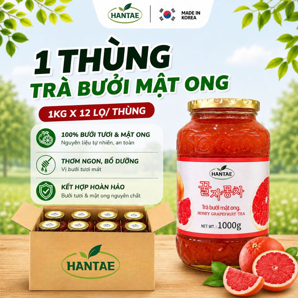 1 Thùng trà bưởi mật ong Hantae ( 1kg x 12 lọ/ thùng)