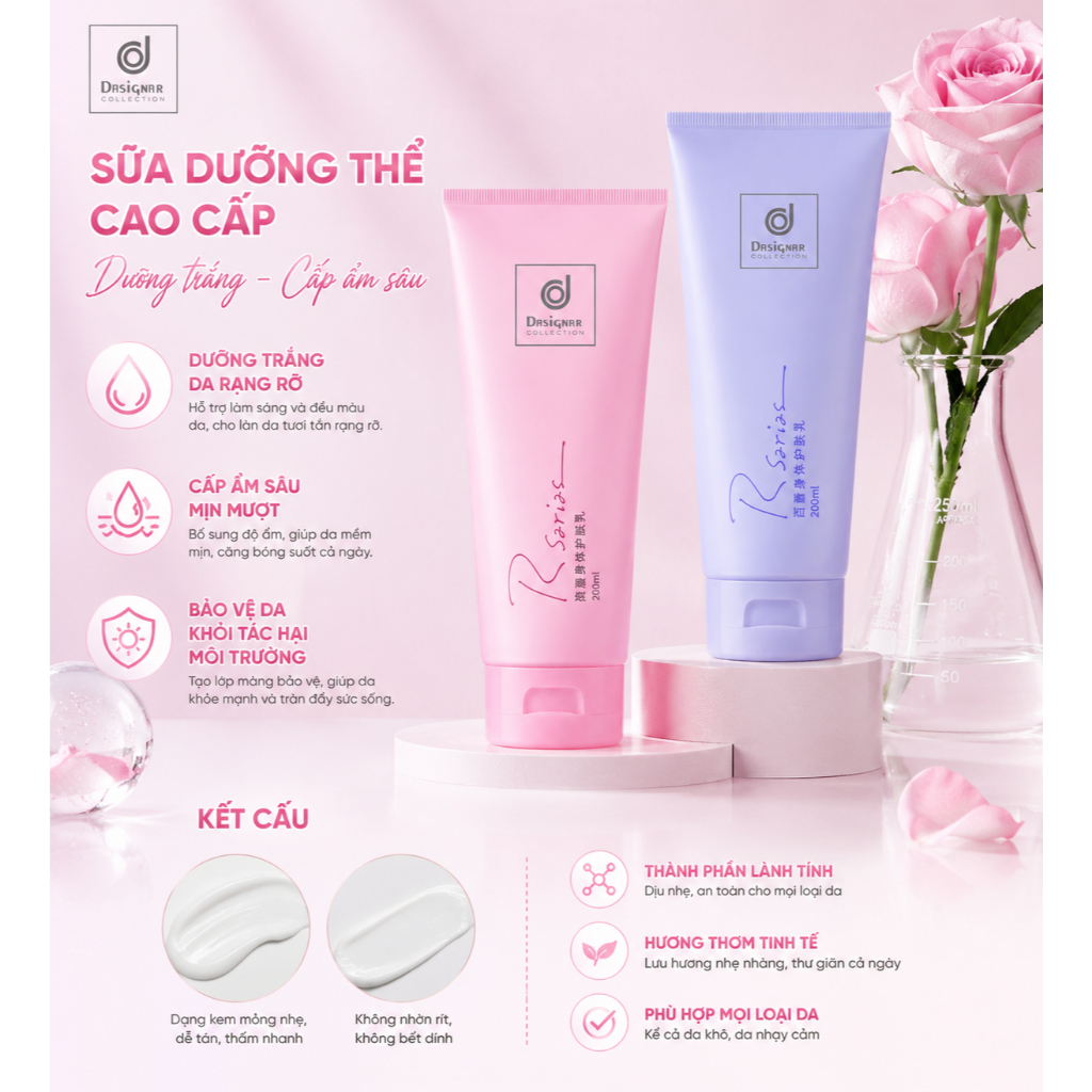 ✨ Kem dưỡng thể có hương thơm Rsarias – Cung cấp độ ẩm sâu cho làn da, giúp da mềm mịn và toát lên hương thơm quyến rũ s