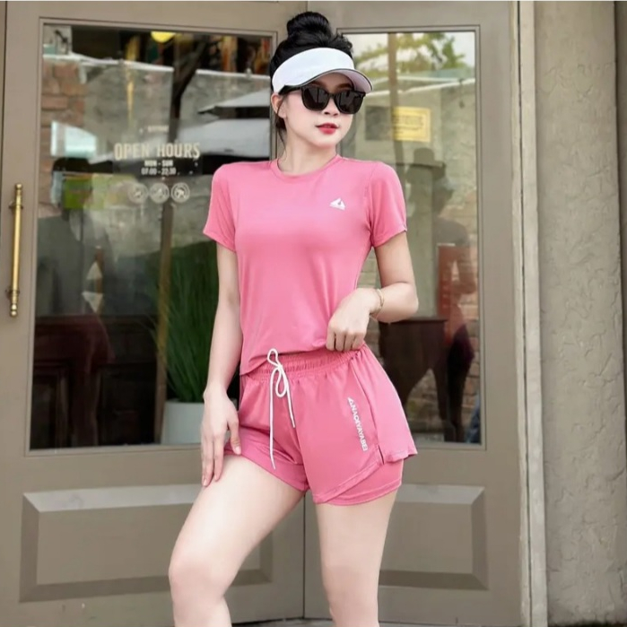 Bộ Nữ Ngắn Đồ Tập Gym Yoga Áo Cổ Tròn Quần 2 Lớp Chạy Bộ Aerobic Đồ Bơi Thể Thao AZ CLOTHING Cao Cấp Sport