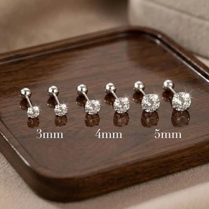 Bông tai nụ nam nữ chuôi bạc 925 đính đá Zircon,bông tai nụ bạc nam nữ phong cách Hàn Quốc bền đẹpChicEarJewery