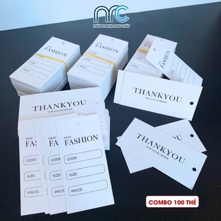 100 tag giấy, thẻ tag quần áo, mác quần áo in 2 mặt có đục lỗ - Kích thước 4.5 x 9cm