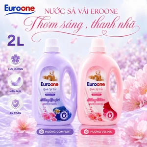 COMBO 2 CHAI NƯỚC XẢ VẢI EUROONE 2000ML (4 LÍT) - HƯƠNG COMFORT XANH DỊU + HƯƠNG VANILLA HỒNG NGỌT
