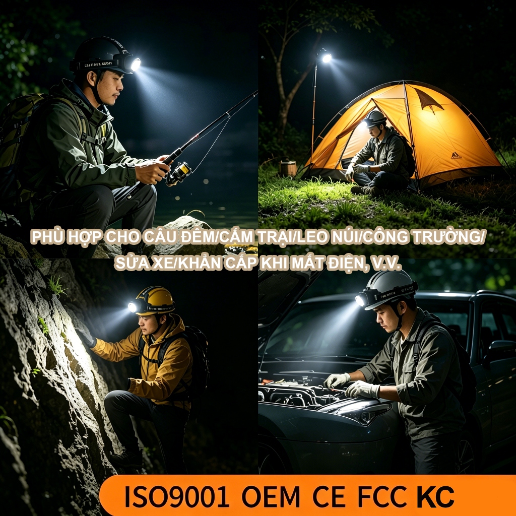 100-200M Đèn đội đầu Đèn Pin Đội Đầu Tích Hợp Sạc Pin ,đèn đeo trán Zoom xa gần,cảm biến vẫy tay siêu sáng chiếu xa