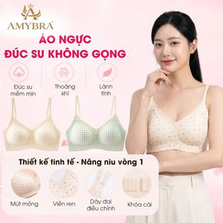 Áo Ngực Nữ Su Thạch In Hoa Nhí, Áo Lót Nữ Không Gọng Không Lộ Viền Mút Đệm Mỏng Mềm Mại AMYBRA A1846