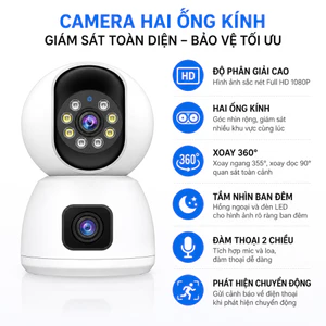 Camera Wifi Hai Ống Kính 1080P|Xoay 360°|Đàm Thoại 2 Chiều|Quan Sát Ban Đêm|Hỗ Trợ Thẻ Nhớ 512GB
