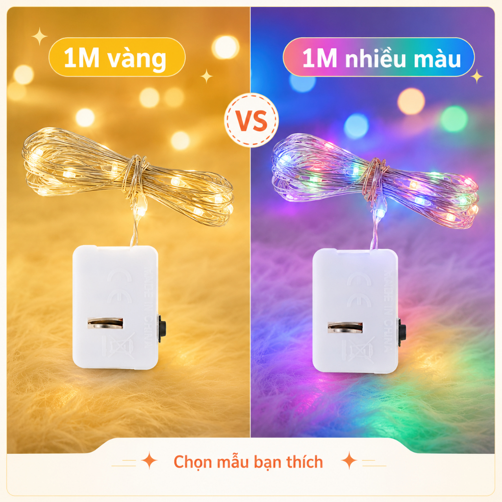 Dây Đèn LED Đom Đóm Sẵn Pin 1M Nhấp Nháy Trang Trí Hộp Quà, Sinh Nhật, Kỷ Niệm, Decor Phòng