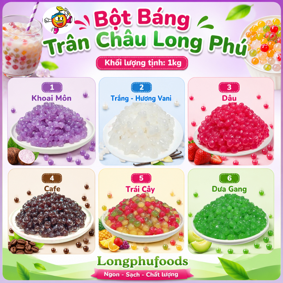Bột Báng Trân Châu LONG PHÚ gói 1kg - Topping, Nguyên Liệu Trà Sữa, Chè.