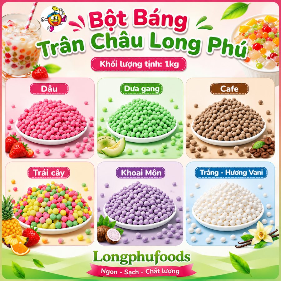 Bột Báng Trân Châu LONG PHÚ gói 1kg - Topping, Nguyên Liệu Trà Sữa, Chè.