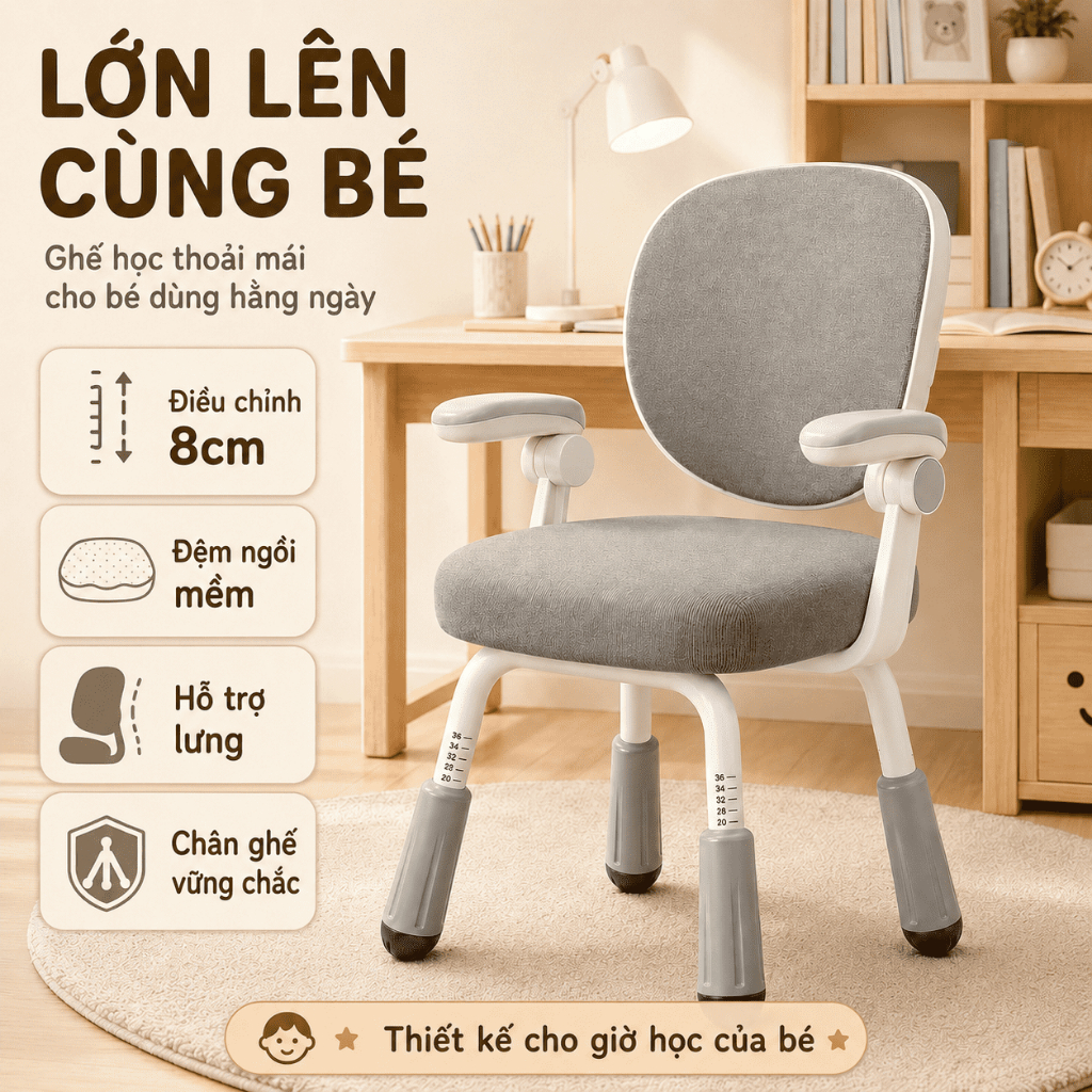 Ghế Học Sinh Chống Gù Cho Bé Ghế Ngồi Học Trẻ Em Bảo Vệ Cột Sống Điều Chỉnh Độ Cao Đệm Êm 4 Chân Chắc Chắn | BigBuy360 - bigbuy360.vn