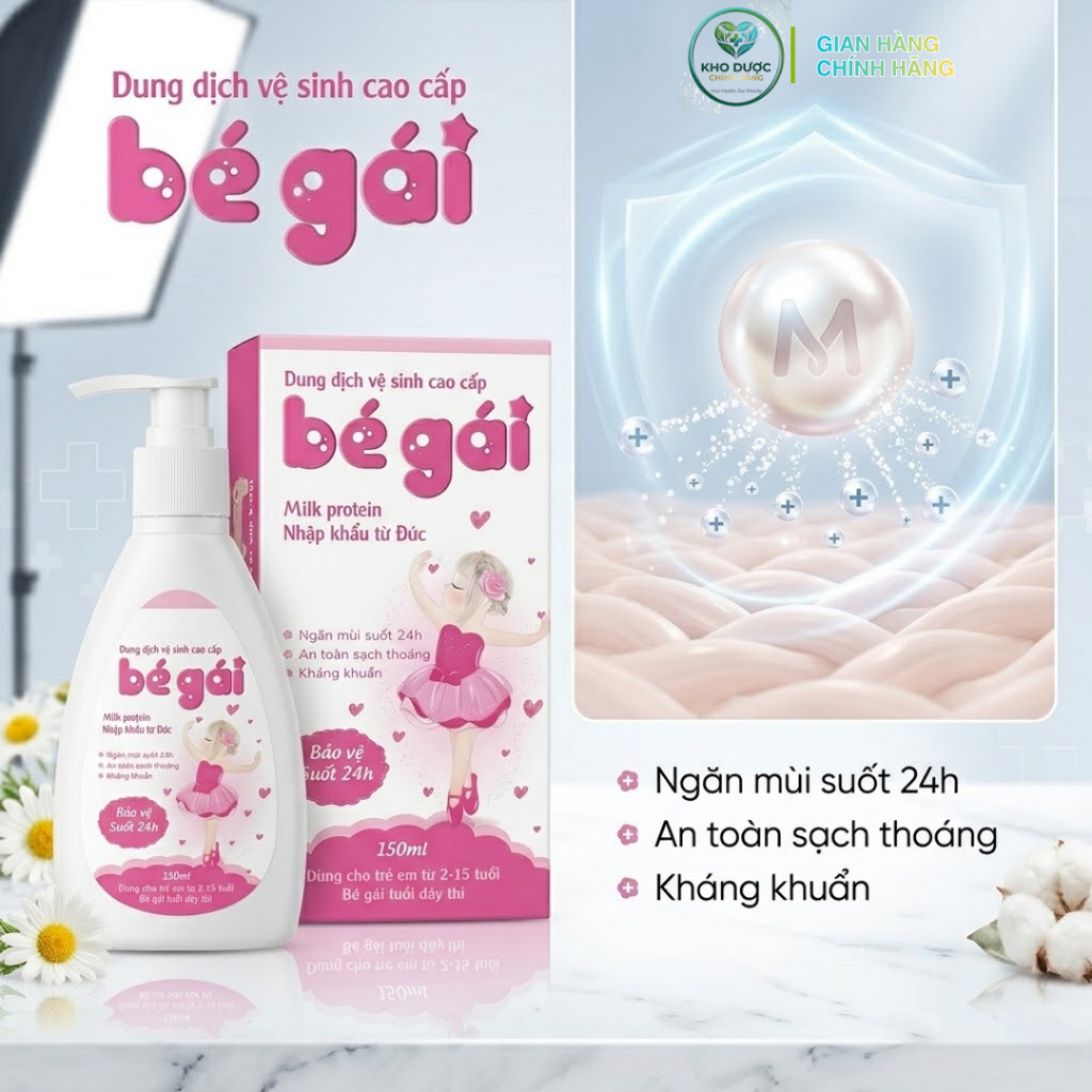 DUNG DỊCH VỆ SINH cho bé gái 150ml - Làm sạch nhẹ nhàng, không chứa thành phần gây kích ứng, an toàn tuyệt đối cho bé