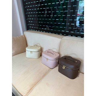 Túi đựng mỹ phẩm da PU chống nước, kèm lót ngăn, màu đỏ burgundy, form cứng