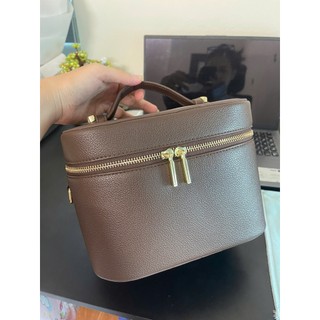 Túi đựng mỹ phẩm da PU chống nước, kèm lót ngăn, màu đỏ burgundy, form cứng