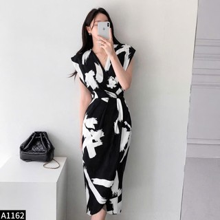 Đầm dress lụa 1 màu hoạ tiết A1162