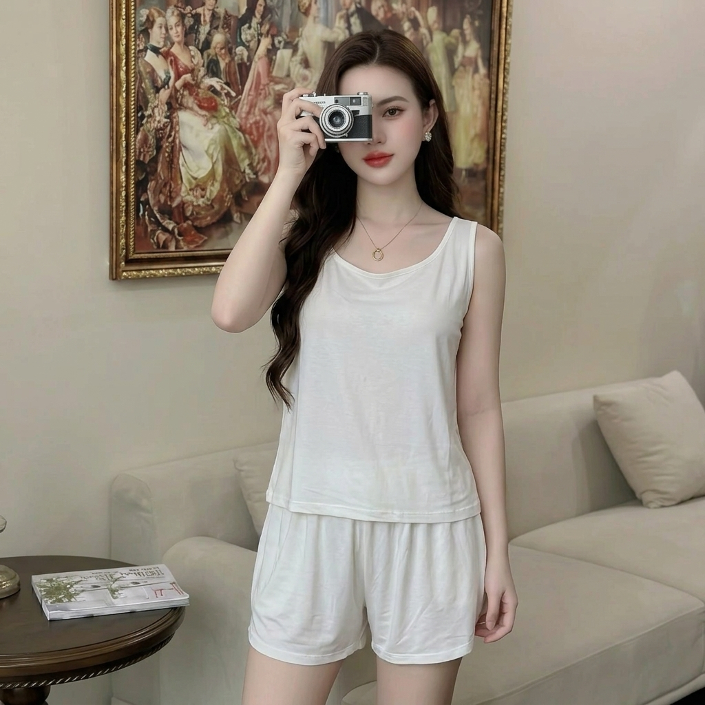 Bộ Ba Lỗ Nữ Cotton Mặc Nhà AZ CLOTHING Set Đồ Bộ Ngủ Nữ Form Rộng Thoải Mái Co Giãn 4 Chiều Thấm Hút Mồ Hôi