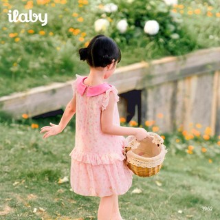Váy bé gái ILABY HCM chất liệu tơ mềm mại, dáng xòe phối cổ sen đính nơ dễ thương [3962]
