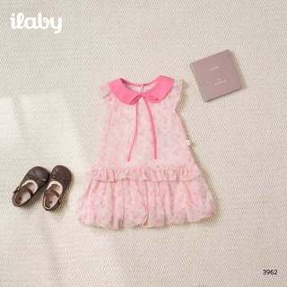 Váy bé gái ILABY HCM chất liệu tơ mềm mại, dáng xòe phối cổ sen đính nơ dễ thương [3962]
