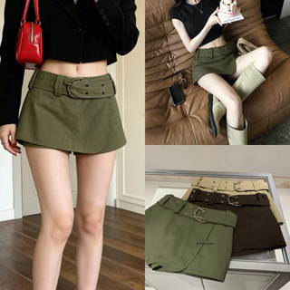 𝐩𝐡𝐢𝐞𝐧 𝐖𝐆𝐖𝐄 | (Sẵn) w9534 Chân Váy Kaki Ngắn Có Quần Trong Cạp Thấp Kèm Đai