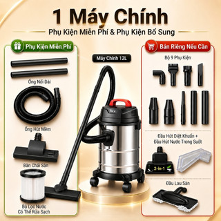 TIXX Máy hút bụi thùng 12L khô ướt gọn nhẹ dễ cất một máy dùng cho căn hộ nhỏ