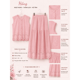 ​HB - Set Bộ Váy Cotton Ren Áo Sát Nách Kèm Chân Váy Dài Đi Biển Dạo Phố S151