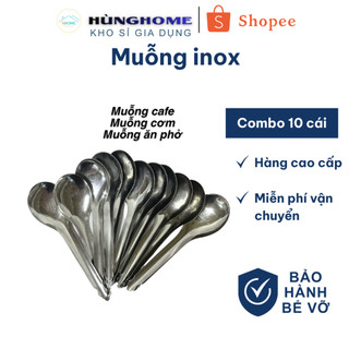 Set 10 Muỗng, Thìa Ăn Cơm Chất Liệu Inox Không Gỉ Set Sáng Bóng Dày Dặn, Mẫu Mã Đẹp, An Toàn Khi Sử Dụng