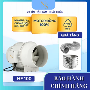 Quạt thông gió hút mùi cấp khí tươi HF 100 35W tặng kèm 2m ống bạc+1 đai siết ống