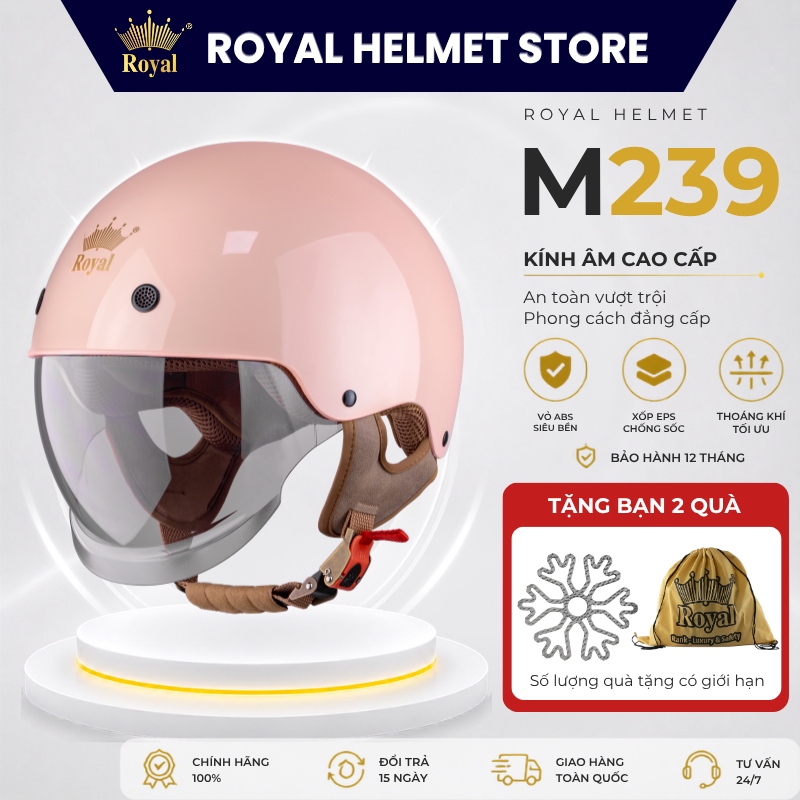 Mũ Bảo Hiểm Nửa Đầu Royal M239 Chính Hãng Có Kính Đạt Chuẩn Tháo Được Lót Vệ Sinh, Nón Bảo Hiểm 1/2 Đầu Chính Hãng Royal
