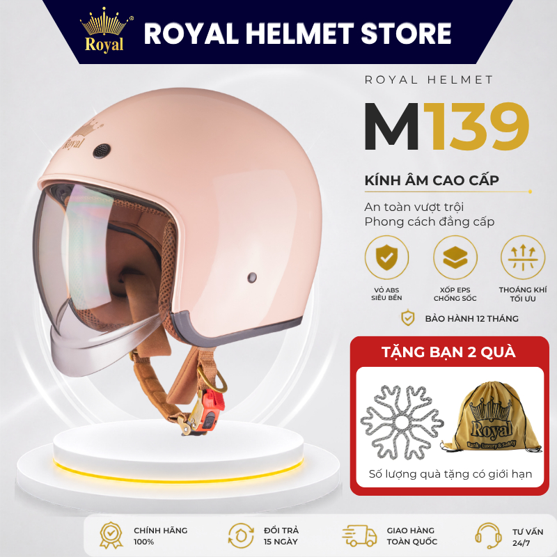 Mũ Bảo Hiểm 3/4 Royal M139 Kính Dài Chắn Gió Đạt Chuẩn Nam Nữ Bảo Hành 12 Tháng