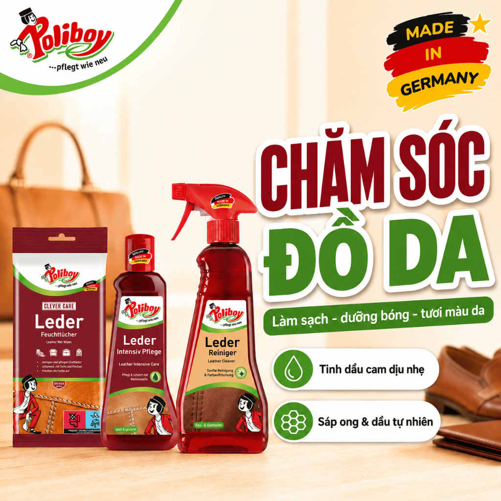 [Nội Địa Đức] Vệ Sinh, Dưỡng Đồ Da Poliboy – Làm Sạch, Phục Hồi, Chống Ẩm Mốc Đồ Da