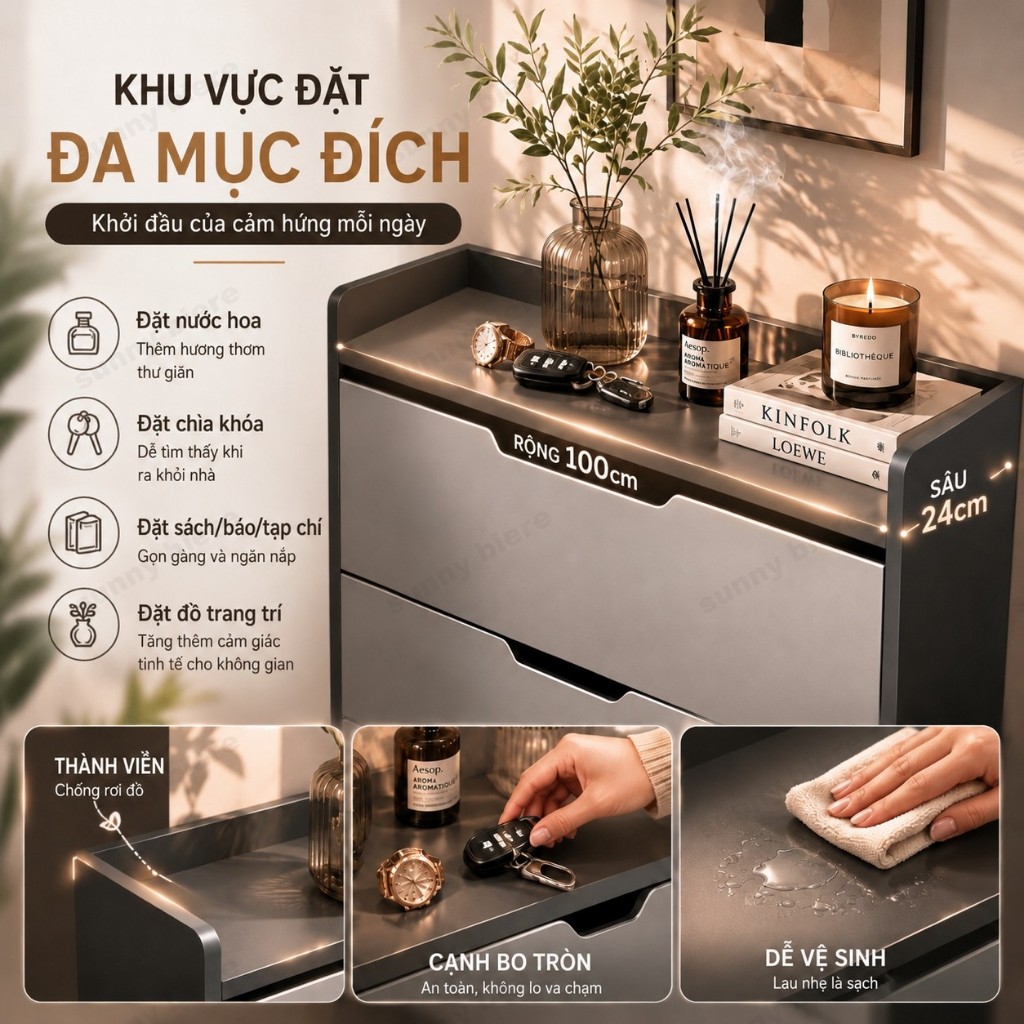 Tủ giày thông minh cánh lật 3 tầng Gọn cho lối vào căn hộ Tiết kiệm diện tích nhà nhỏ 𝙎𝙐𝙉𝙉𝙔 𝘽𝙄𝙀𝙍𝙀